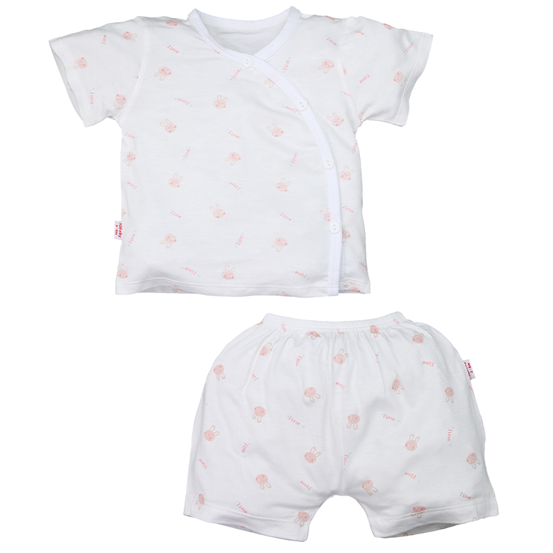 Bộ tay ngắn IQ baby visco cúc lệch in gấu màu nâu 13