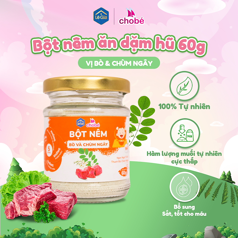 Bột nêm Lê Gia vị bò và chùm ngây hũ 60g (từ 6 tháng) 2
