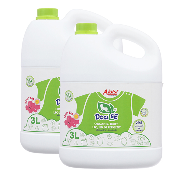 Combo 2 can nước giặt xả quần áo cho bé Docilee Organic - Happy Sky hương xoài 3 lít