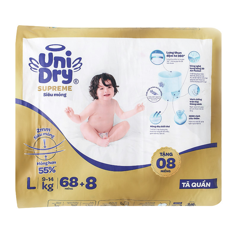 Combo 3 Tã quần Unidry Supreme Thin & Soft size L 68 + 8 miếng (9 - 14 kg) 2