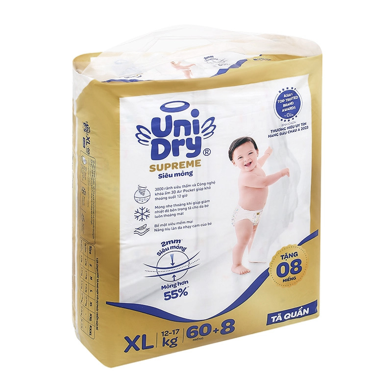 Combo 3 Tã quần Unidry Supreme Thin & Soft size XL 60 + 8 miếng (12 - 17 kg) 3