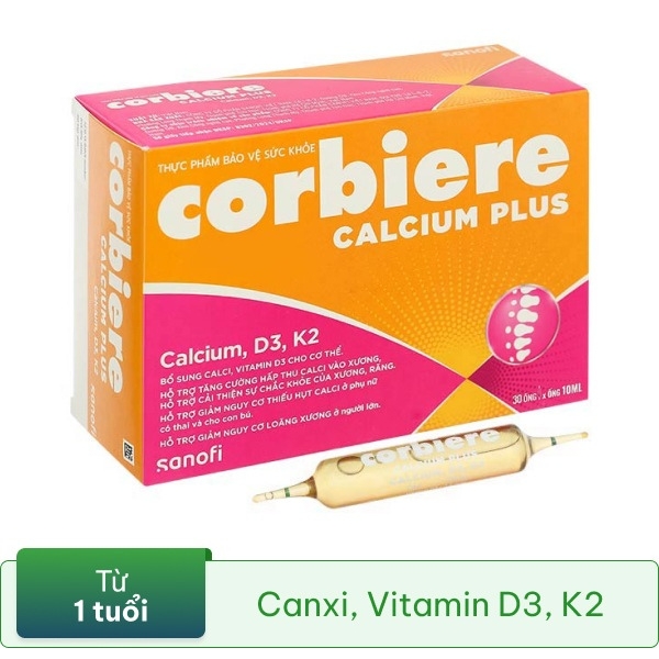 Corbiere Calcium Plus hỗ trợ tăng cường hấp thu canxi, giúp xương chắc khỏe hộp 30 ống x 10ml