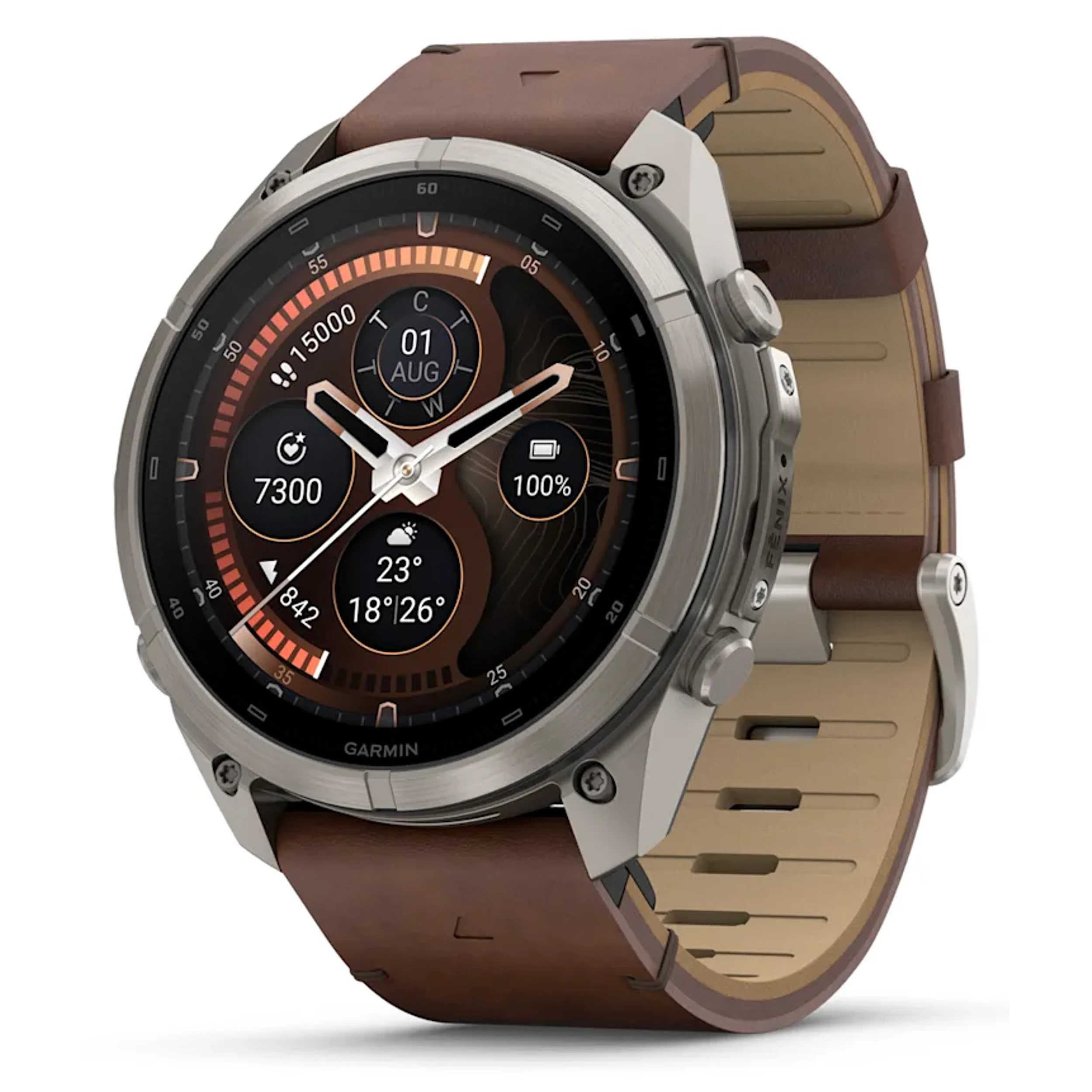 Garmin Fenix 9 Pro Sapphire 47mm viền Titanium dây da Nâu - 3