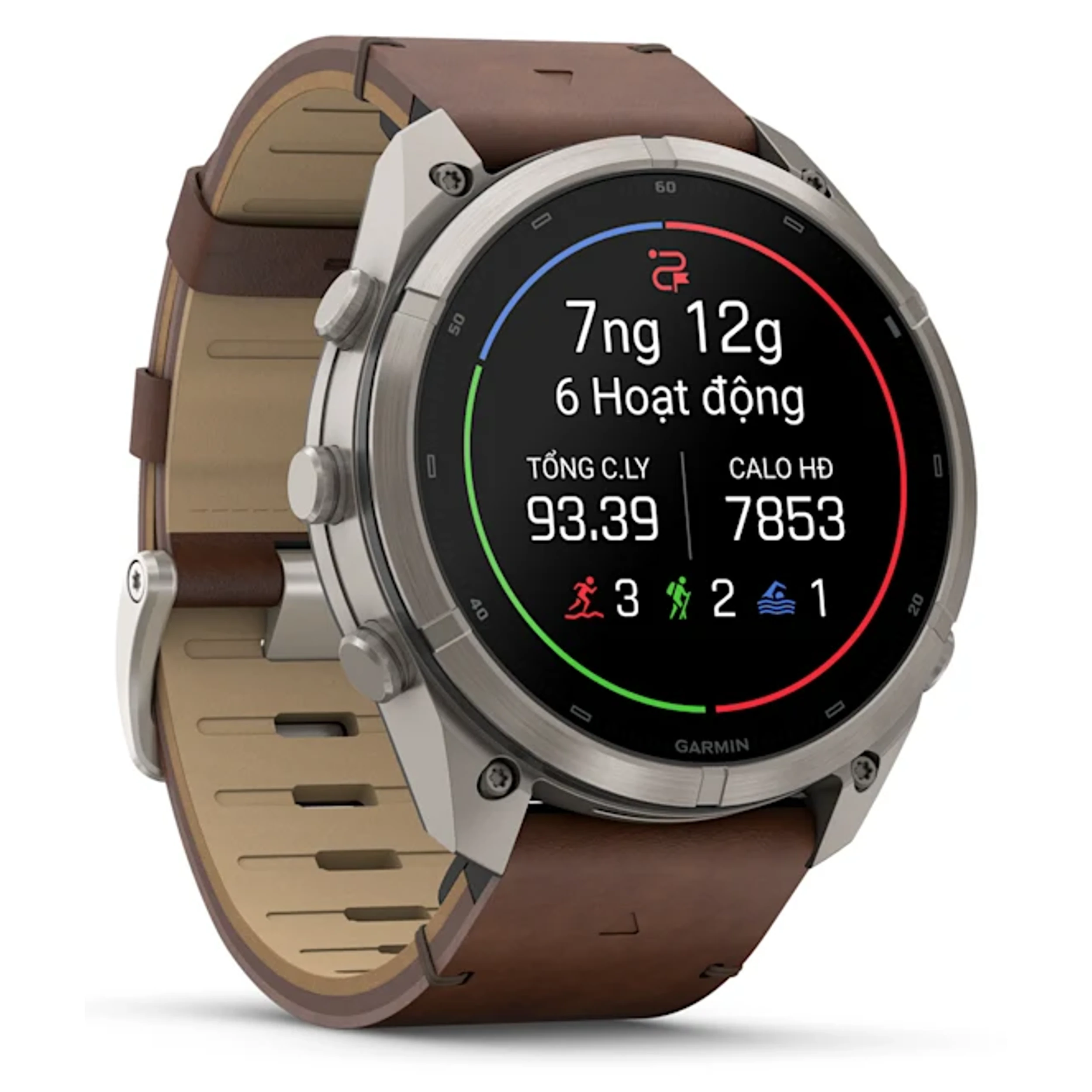 Garmin Fenix 9 Pro Sapphire 47mm viền Titanium dây da Nâu