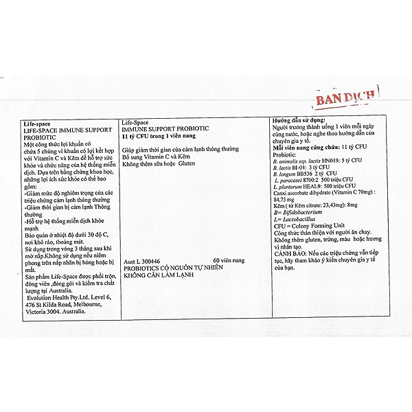 Life-Space Immune Support Probiotic tăng cường sức đề kháng Lọ 60 viên - 9