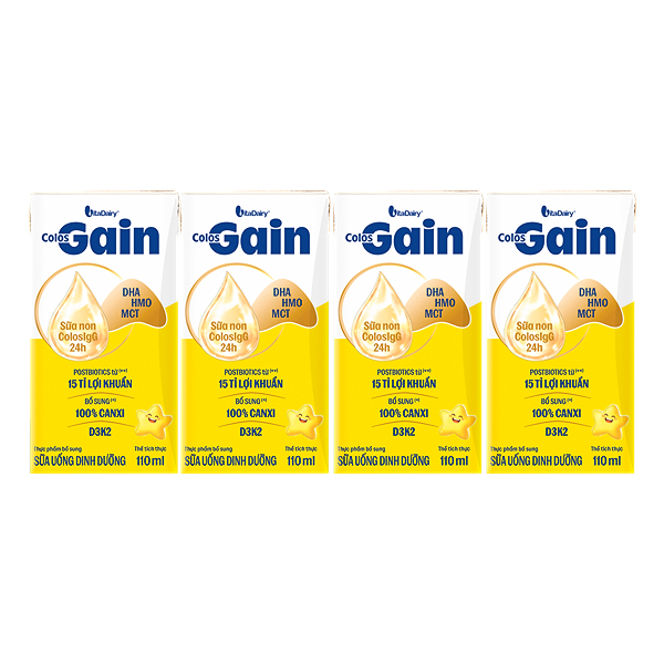 Lốc 4 hộp sữa non pha sẵn Colos Gain hương vani 110 ml (từ 1 tuổi) dinh dưỡng, tiện lợi - AVAKids.com