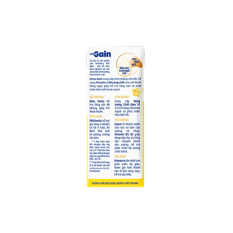 Lốc 4 hộp sữa non pha sẵn Colos Gain hương vani 180 ml (từ 1 tuổi) - Giao bao bì ngẫu nhiên 12