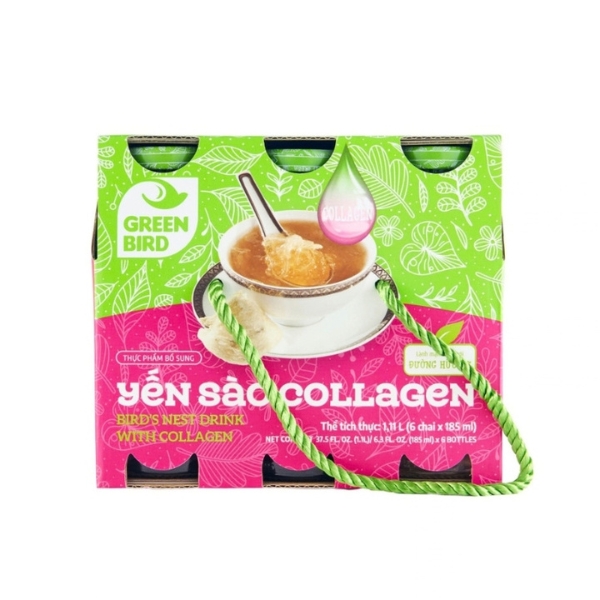 Lốc 6 chai nước yến sào collagen Green Bird 185 ml