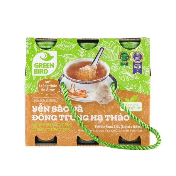 Lốc 6 chai nước yến sào đông trùng hạ thảo Green Bird 185 ml