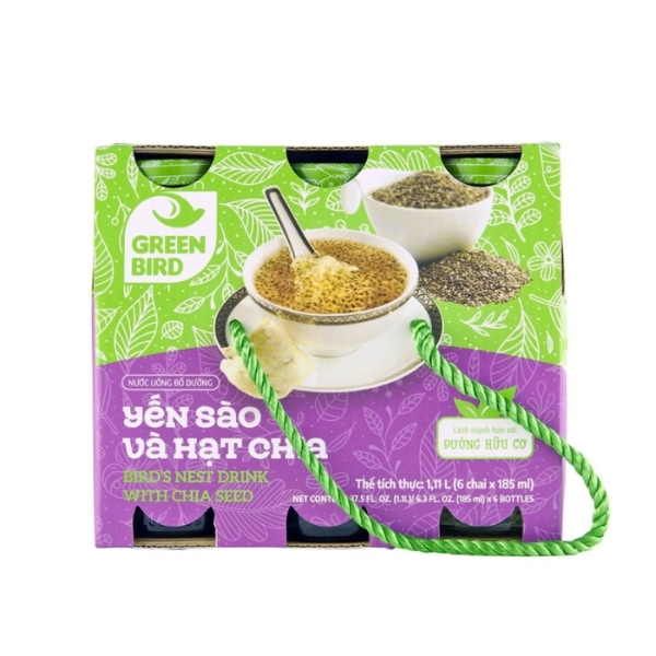 Lốc 6 chai nước yến sào hạt chia Green Bird 185 ml