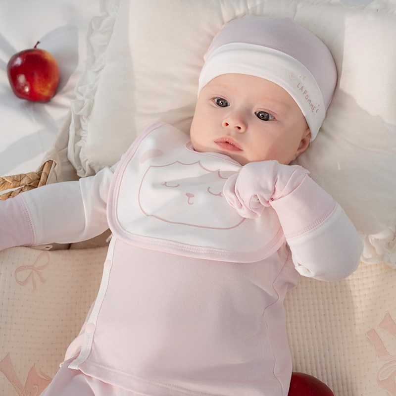 Nón sơ sinh cừu bông La Pomme petit màu hồng (0 - 6 tháng) 5