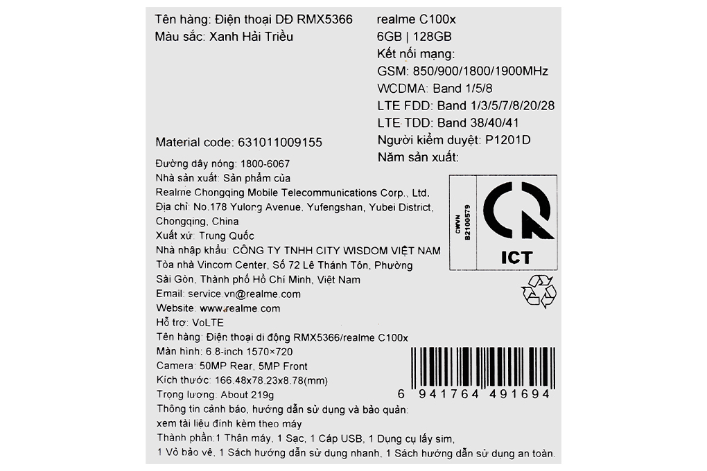 Điện thoại realme C100x 6GB/128GB Xanh - 11