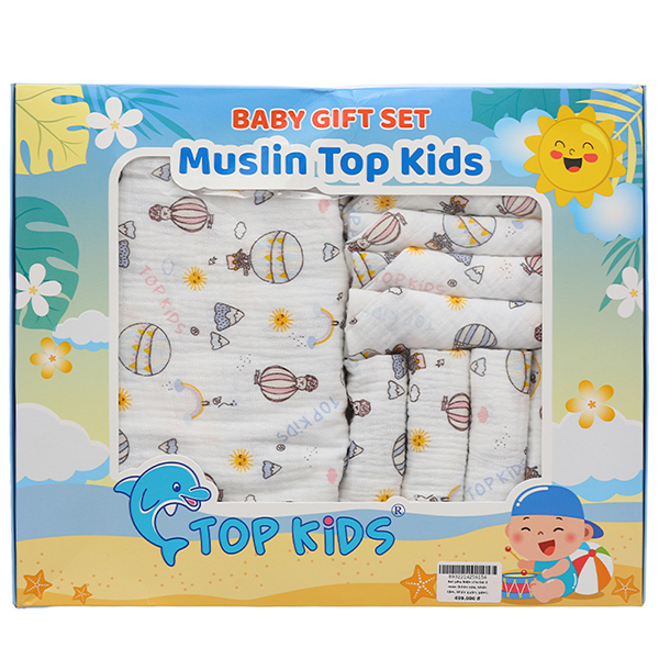 Set phụ kiện cho bé 4 món TOP KIDS muslin - Màu ngẫu nhiên