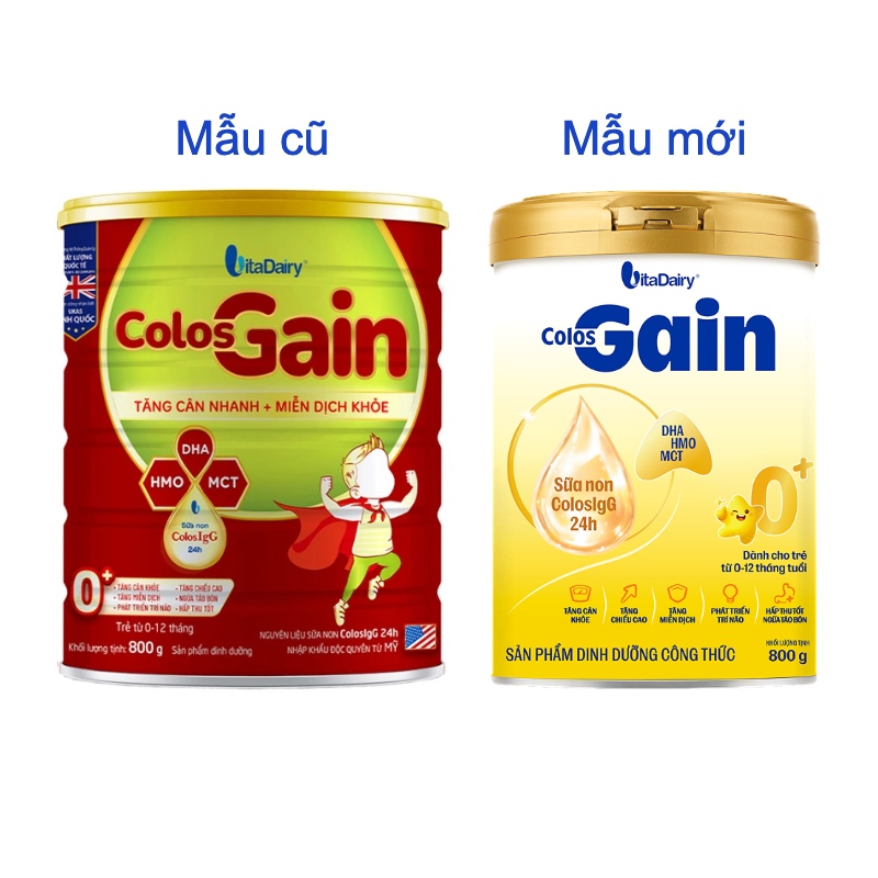Sữa bột Colos Gain 0+ (sữa non) hương vani 800g (0 - 12 tháng) - Giao ngẫu nhiên 2