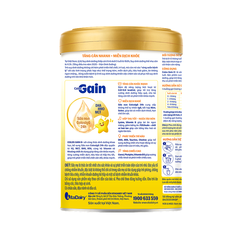 Sữa bột Colos Gain 0+ (sữa non) hương vani 800g (0 - 12 tháng) - Giao ngẫu nhiên 5