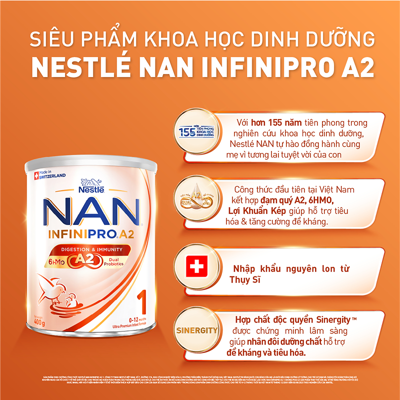 Sữa bột NAN InfiniPro A2 6HMO số 1 (đạm quý A2) 400g (0 - 12 tháng) - Giao bao bì ngẫu nhiên 14