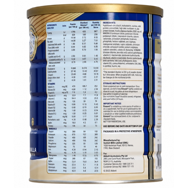 Sữa bột người lớn Abbott Ensure Powder Úc hương Vani 850g 4