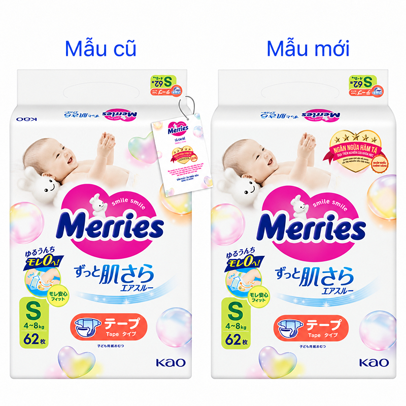 Tã dán Merries size S 62 miếng (4 - 8 kg) - Giao bao bì ngẫu nhiên 2