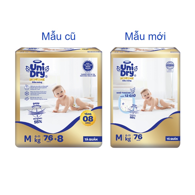 Tã quần Unidry Supreme Thin & Soft size L 68 + 8 miếng (9 - 14 kg) 16