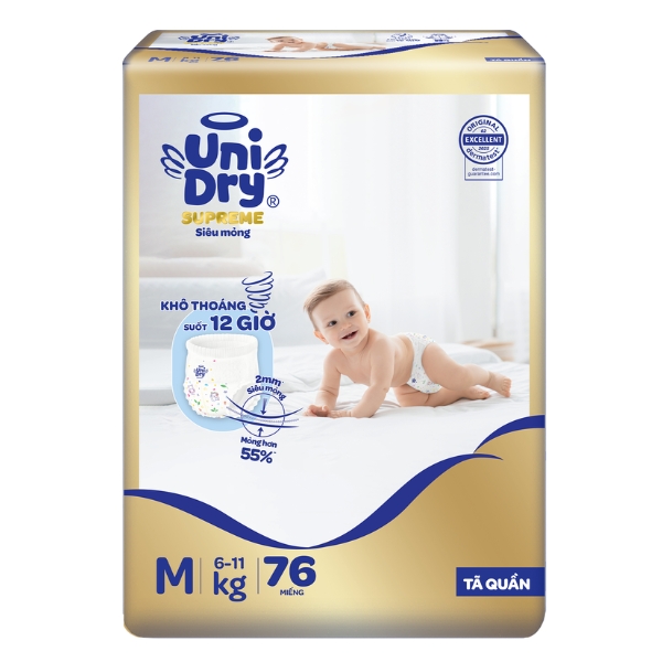 Tã quần Unidry Supreme Thin & Soft size M 76 + 8 miếng (6 - 11 kg)