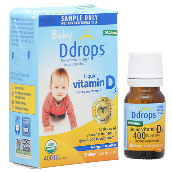 Baby ddrops 400iu bổ sung vitamin D3 hỗ trợ hấp thu Calci, duy trì sức khỏe của xương, răng hộp 15 giọt