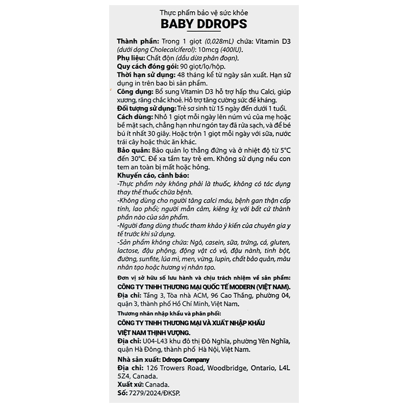 Baby ddrops 400iu bổ sung vitamin D3 hỗ trợ hấp thu Calci, duy trì sức khỏe của xương, răng hộp 90 giọt - 8