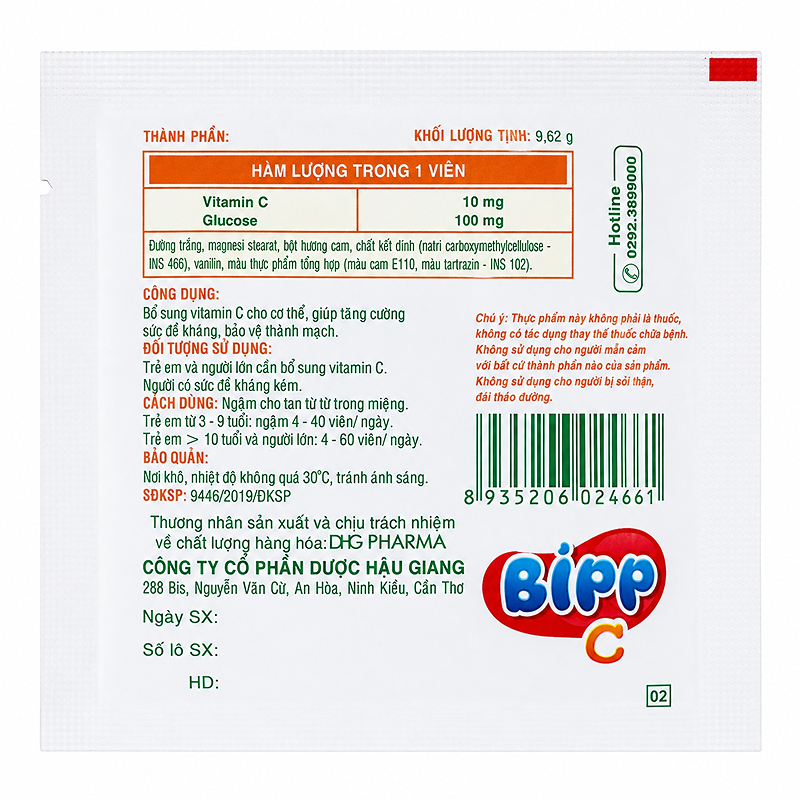 Thực phẩm bảo vệ sức khỏe kẹo bipp c bổ sung vitamin C hỗ trợ tăng sức đề kháng, hộp 35 gói viên ngậm (từ 3 tuổi) 7