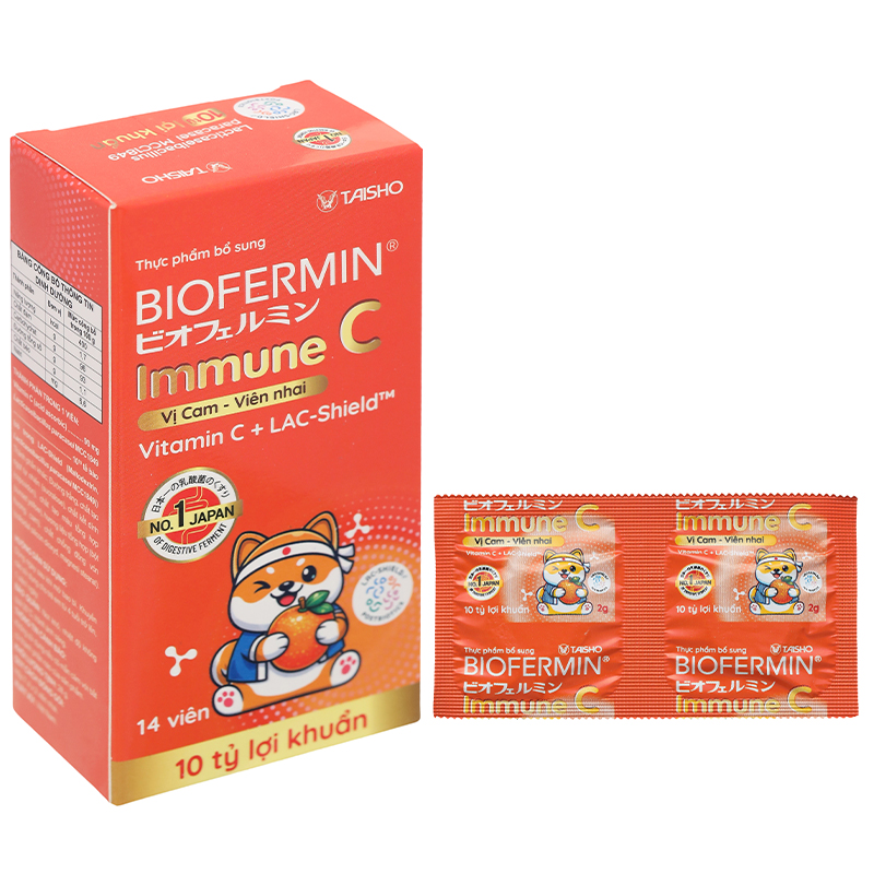 Viên nhai Biofermin immune C vị cam bổ sung lợi khuẩn, cải thiện hệ vi sinh đường ruột