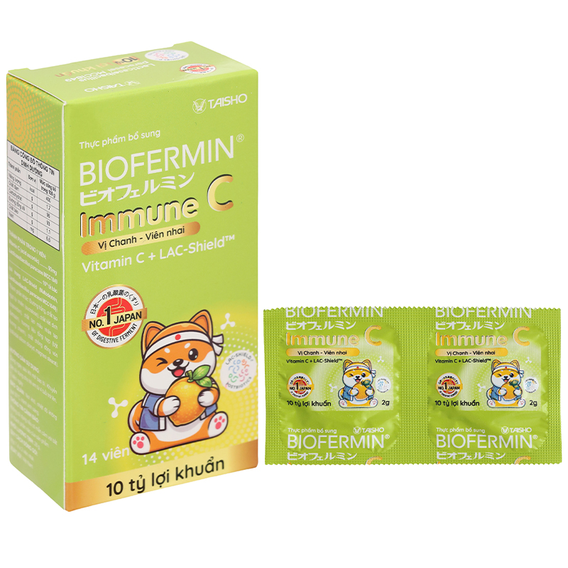 Viên nhai Biofermin immune C vị chanh bổ sung lợi khuẩn, cải thiện hệ vi sinh đường ruột