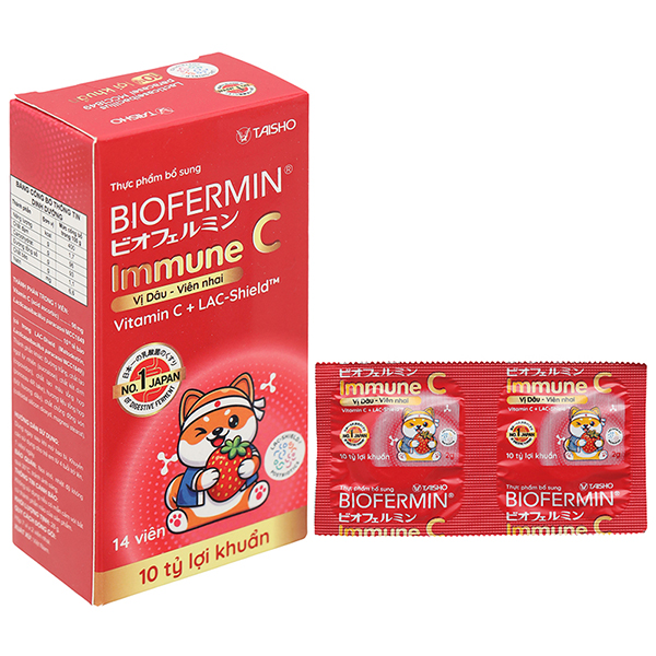 Viên nhai Biofermin immune C vị dâu bổ sung lợi khuẩn, cải thiện hệ vi sinh đường ruột