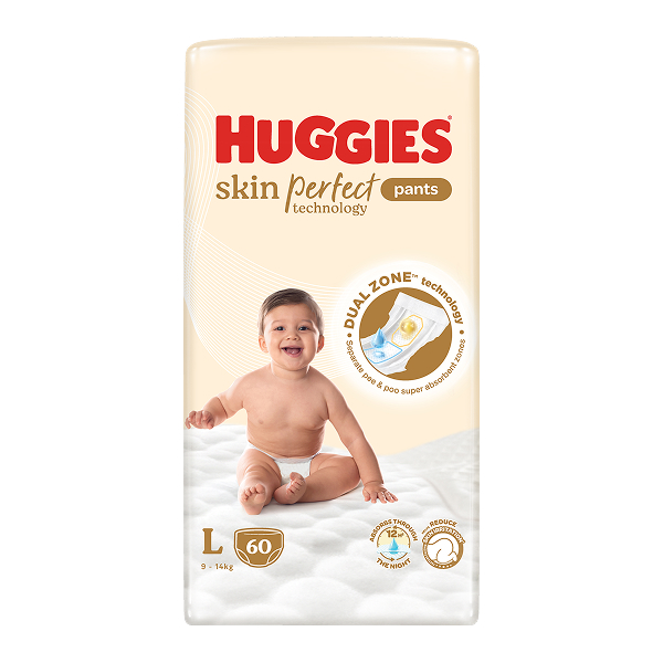 Combo 2 Tã quần Huggies Skin Perfect size L 60 miếng (9 - 14 kg) - Giao bao bì cộng miếng ngẫu nhiên 15