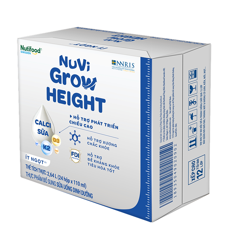 Lốc 4 hộp sữa pha sẵn Nuvi Grow Height 110 ml (từ 1 tuổi) 12