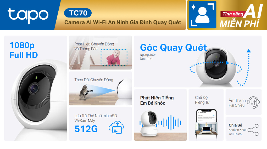 Camera IP 360 Độ 2MP TP-Link Tapo TC70