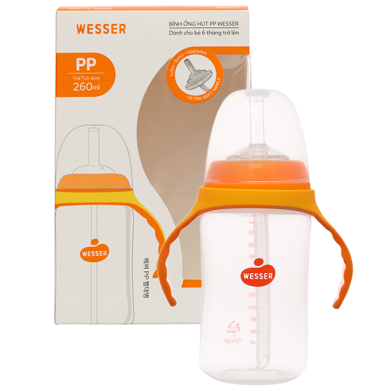 Bình tập uống Wesser 260 ml - Màu cam (từ 6 tháng) - Giao bao bì ngẫu nhiên 8