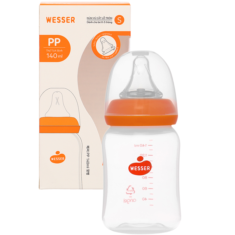 Bình sữa nhựa PP Wesser TBSPPW140 cổ hẹp 140 ml (0 - 3 tháng) - Giao bao bì ngẫu nhiên 8