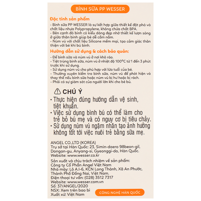 Bình sữa nhựa PP Wesser TBSPPW140 cổ hẹp 140 ml (0 - 3 tháng) - Giao bao bì ngẫu nhiên 39