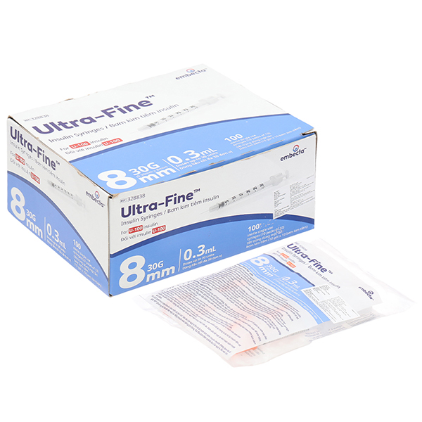 Bơm kim tiêm insulin U-100 Ultra-Fine 8mm/0,3ml (30G)
