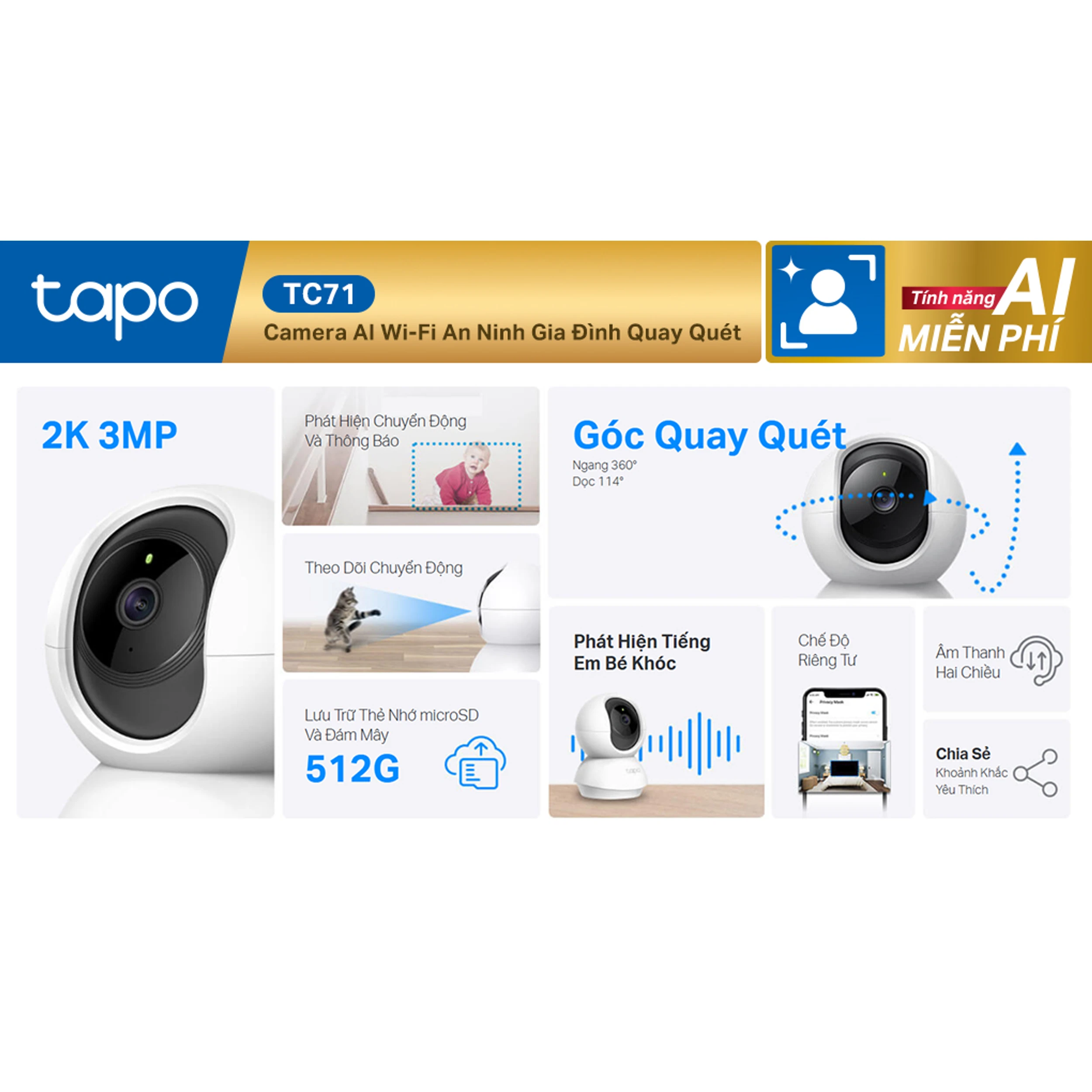 Camera IP 360 Độ 3MP TP Link Tapo TC71