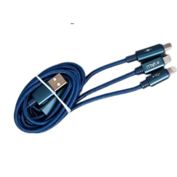 Cáp sạc và truyền dữ liệu 3 đầu USB-A - Type-C Lightning Micro USB 15W 1m eValu Spanker B 2