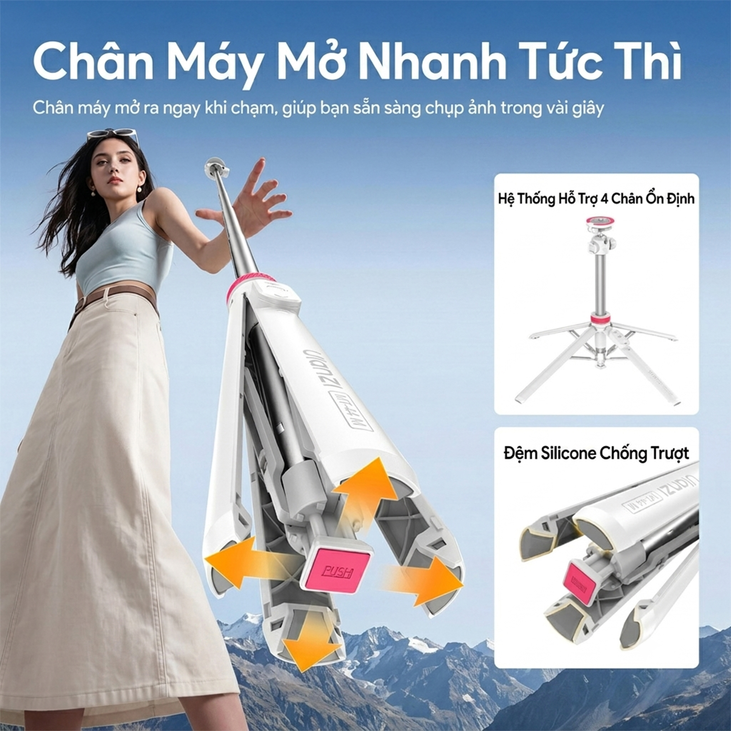 Chân Tripod Kiêm Gậy Selfie Magnetic Tự Bung Chân Nhanh 149cm Ulanzi MT-44M - 12