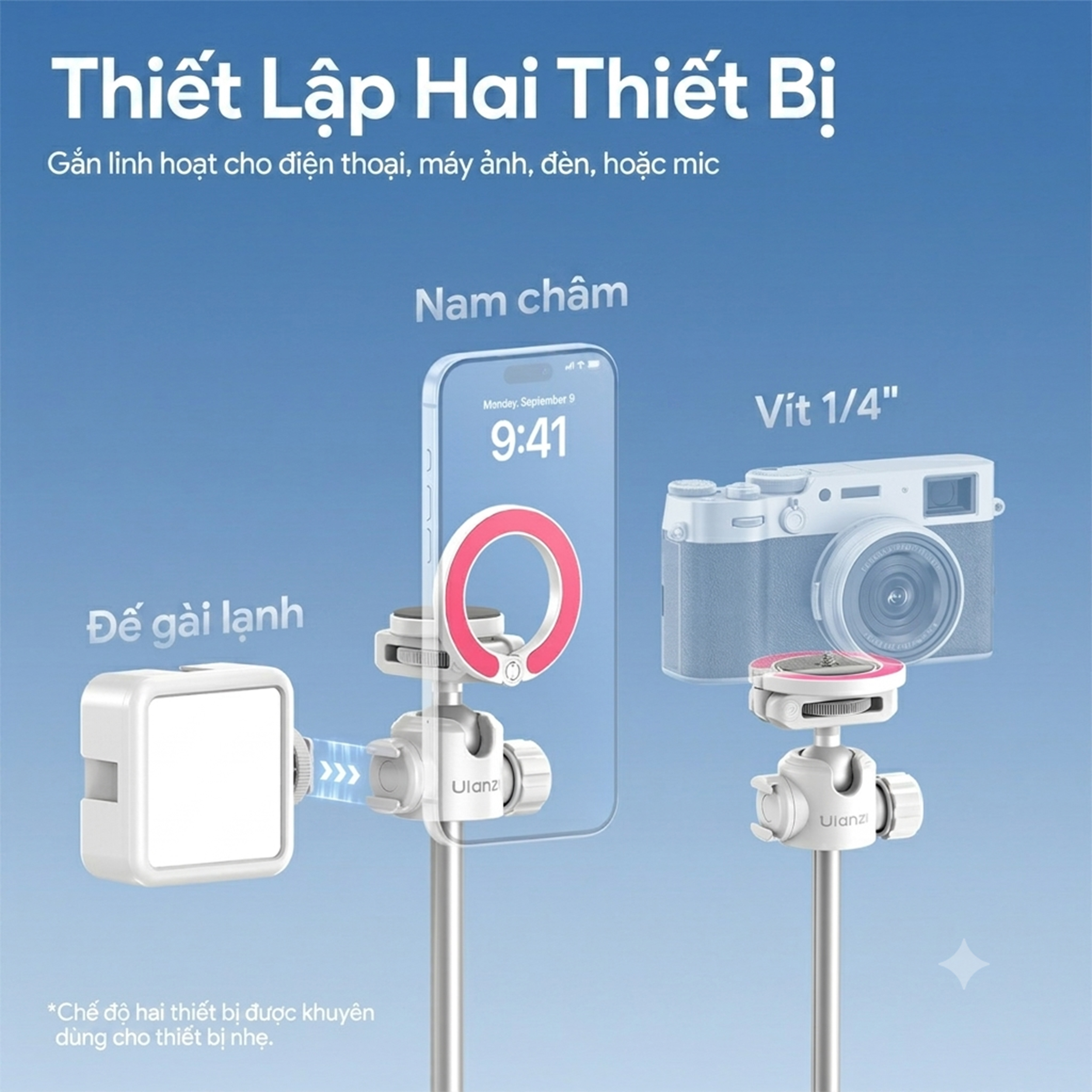 Chân Tripod Kiêm Gậy Selfie Magnetic Tự Bung Chân Nhanh 149cm Ulanzi MT-44M - 6