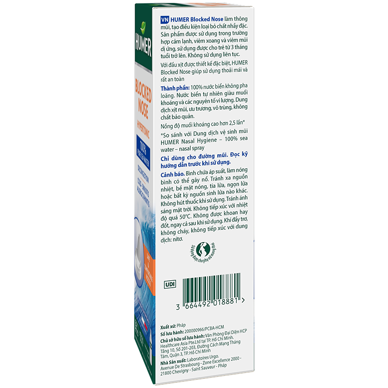 Dung dịch xịt mũi Humer Blocked Nose giảm nghẹt mũi chai 50 ml 10