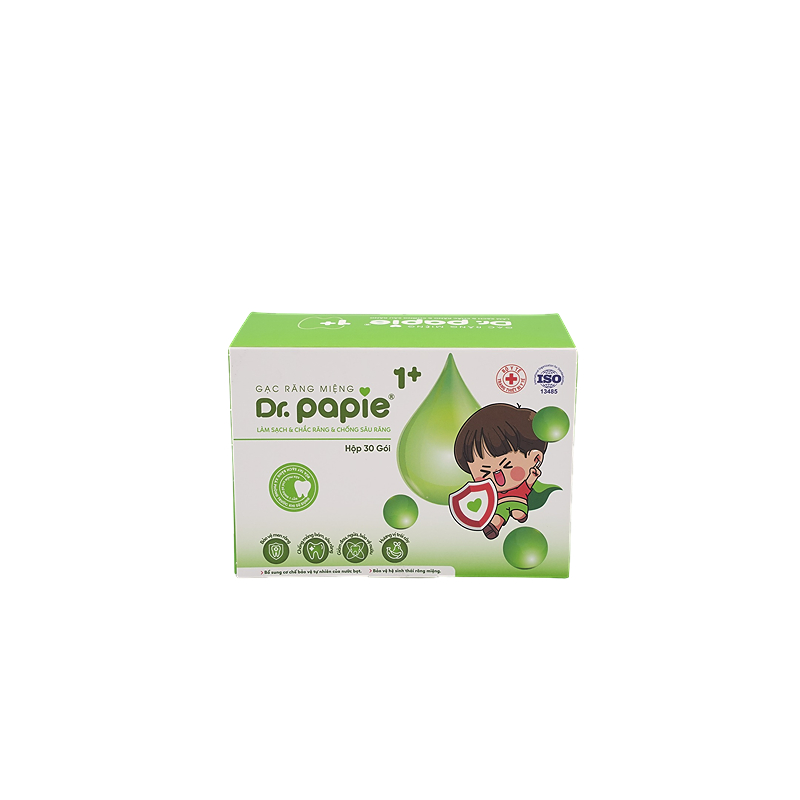Gạc răng miệng cho bé Dr.Papie 1+ hộp 30 gói (từ 1 tuổi) - Giao bao bì ngẫu nhiên 10