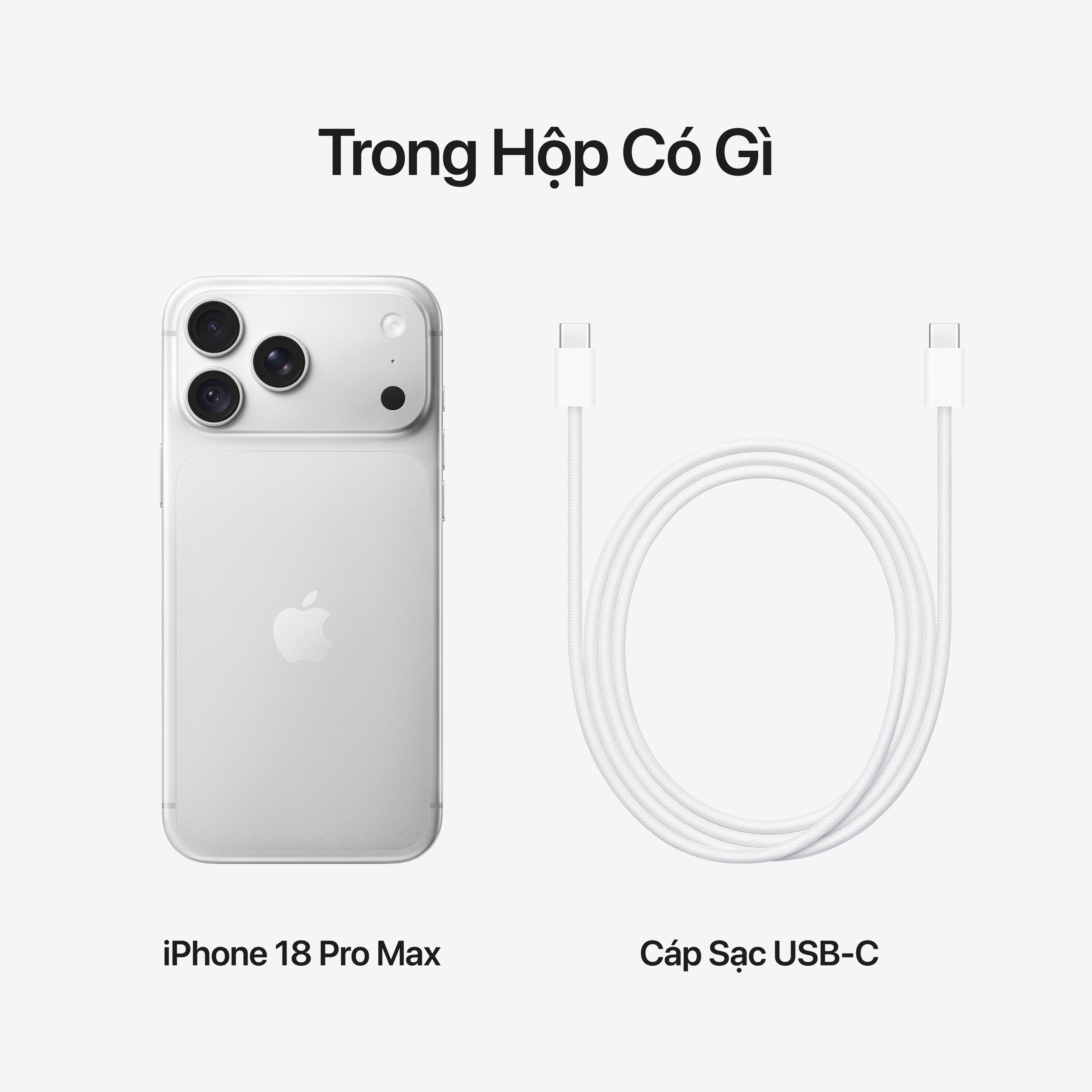 Trong hộp iPhone 18 Pro Max gồm máy và cáp sạc USB-C. Ảnh: Apple