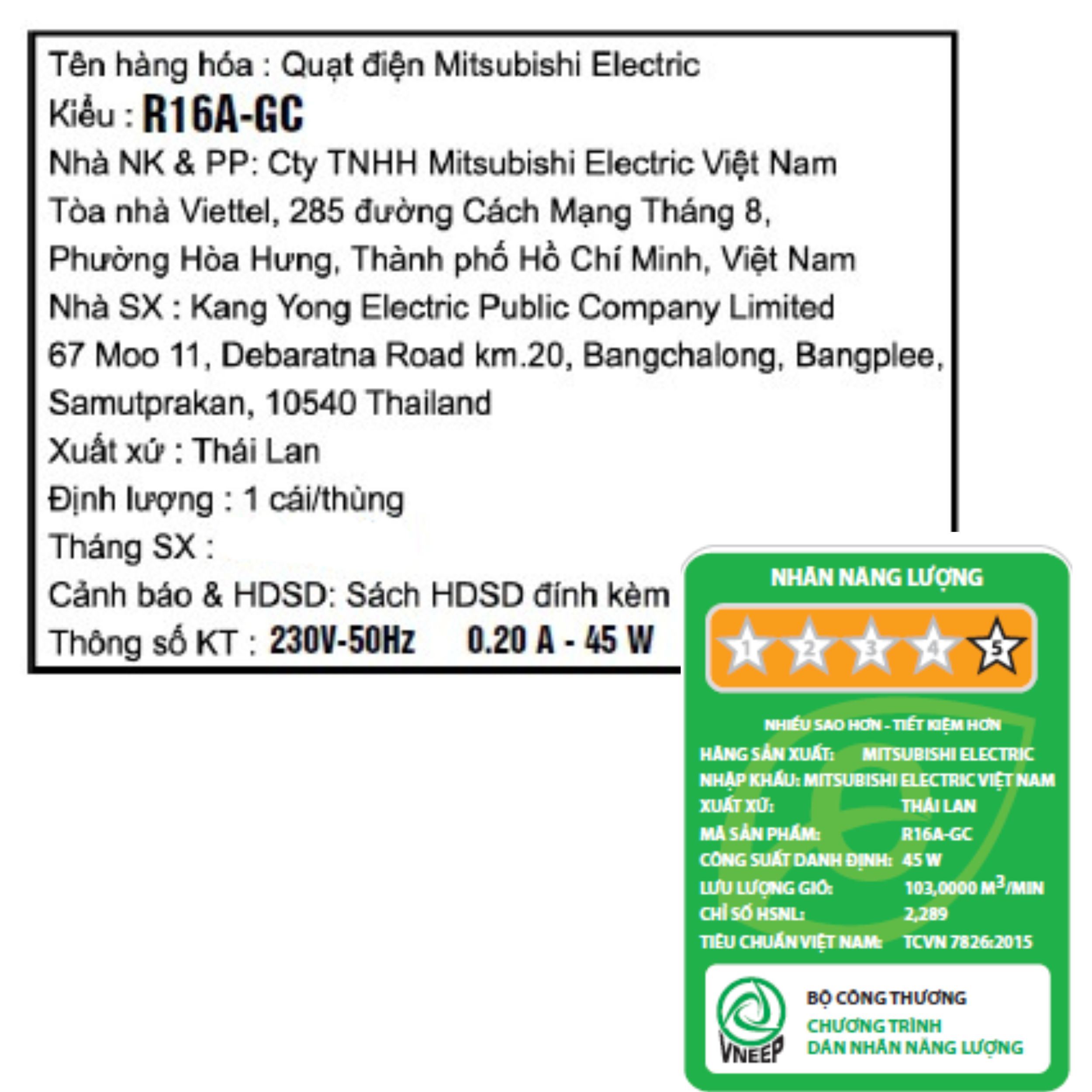 Quạt lửng Mitsubishi 3 cánh R16A-GC WH 45W - 3