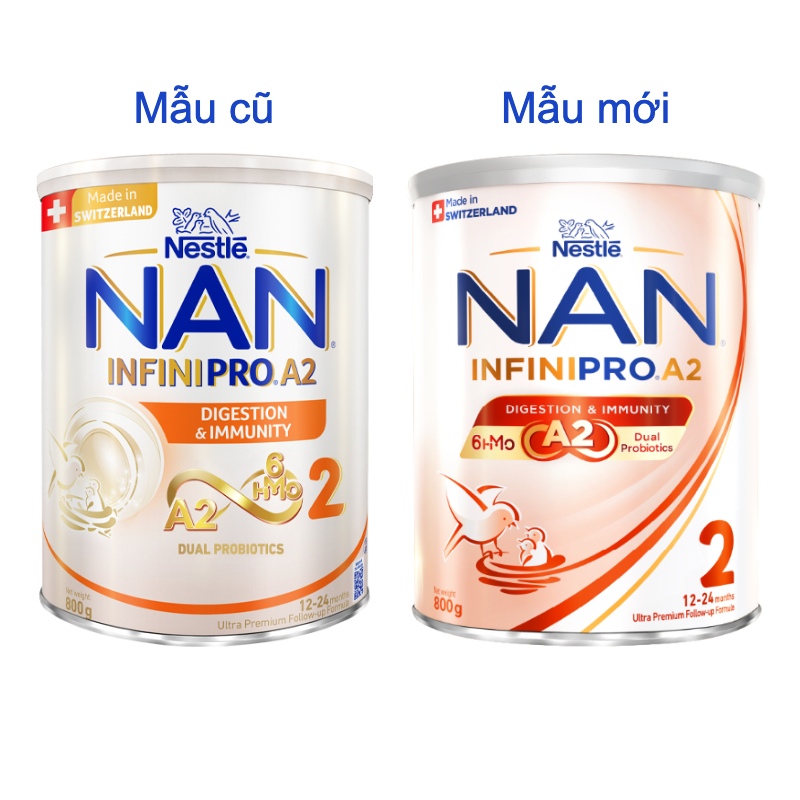 Sữa bột NAN InfiniPro A2 6HMO số 2 (đạm quý A2) 400g (1 - 2 tuổi) - Giao bao bì ngẫu nhiên 12