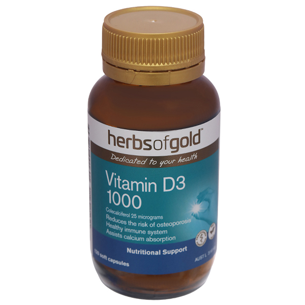 Herbs of Gold Vitamin D3 1000 hỗ trợ hấp thu canxi, nâng cao sức đề kháng
