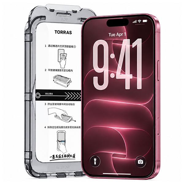 Miếng dán kính cường lực iPhone 16 Pro Max 3D viền đen TORRAS